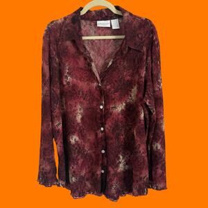 00's vintage boho paisley red mesh floral fairy y2k blouse XL 1X